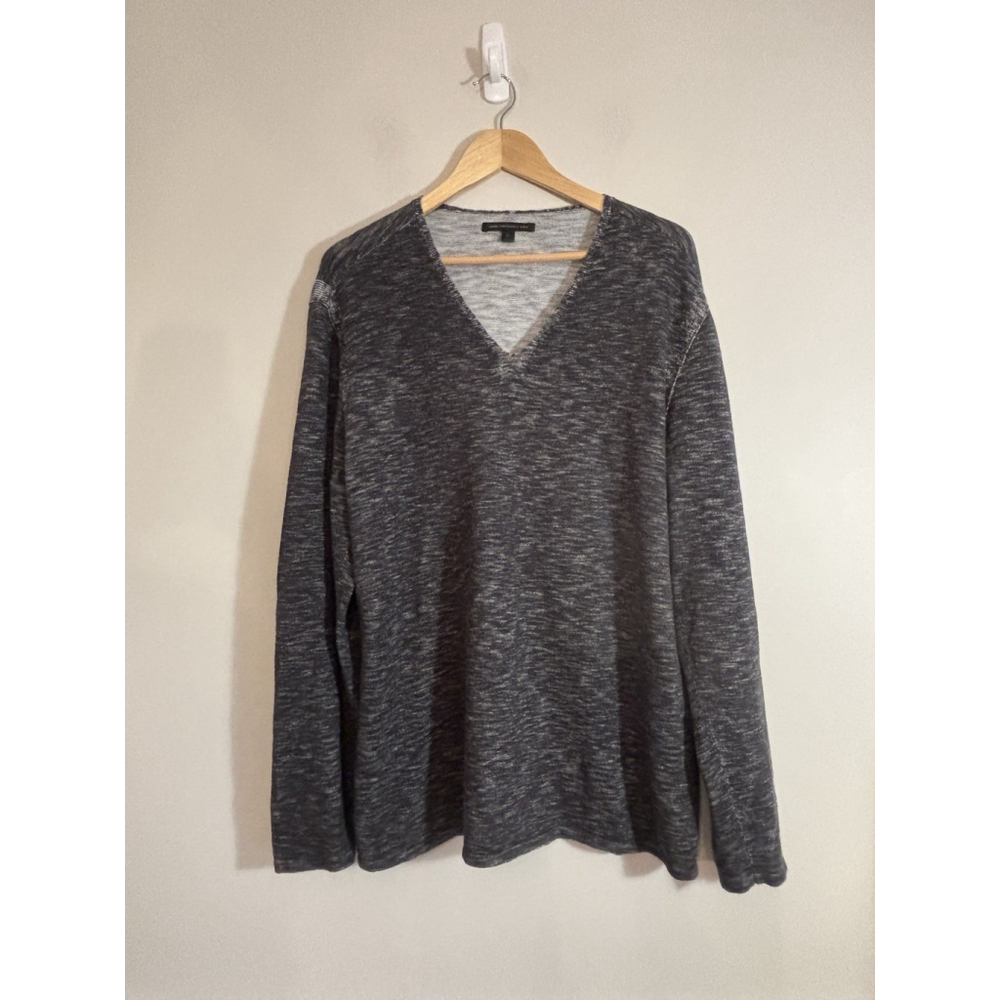 John Varvatos Gray Heathered Cotton Knit V-Neck Sweater XL